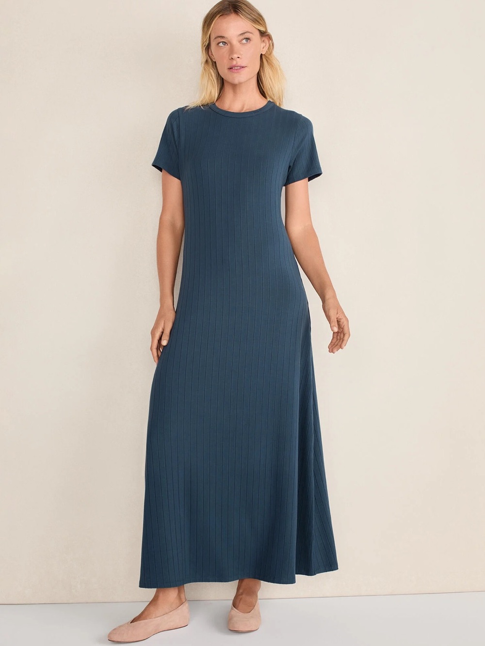 Talbots Haven Well Within Ribbed T-Shirt Maxi Dress Navy Women’s M NWT